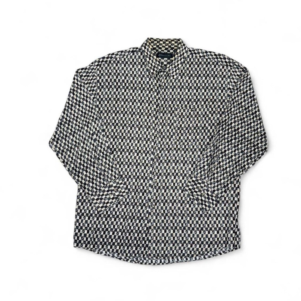 Damanti Vintage Rayon Men's Monochrome Checkered Button-Down Shirt